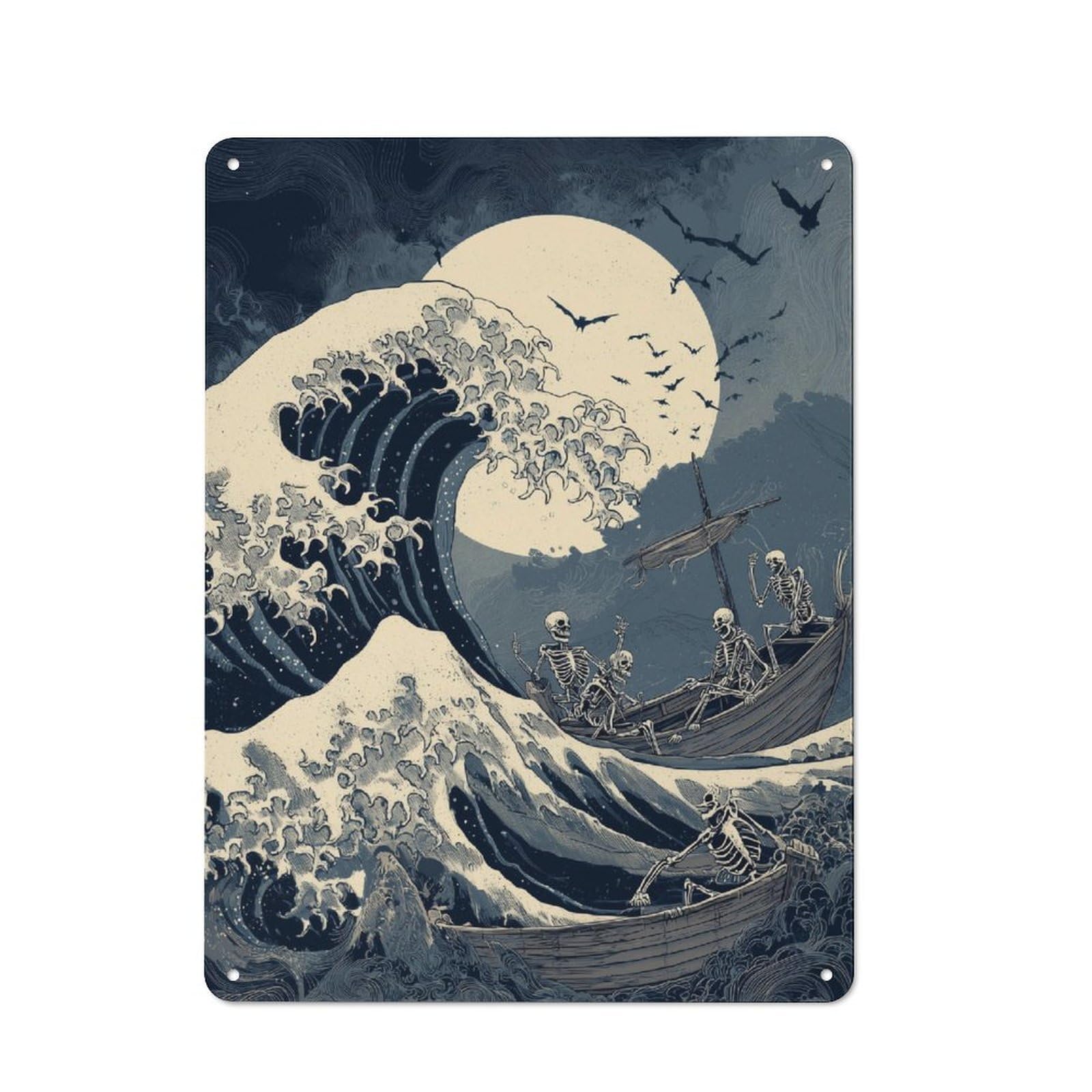 Junmoney Skeletons At Sea Modern Vintage Metal Desk Wall Sign 40X30cm, Office Wall Decor For Office, Study, Studio Or Hallway