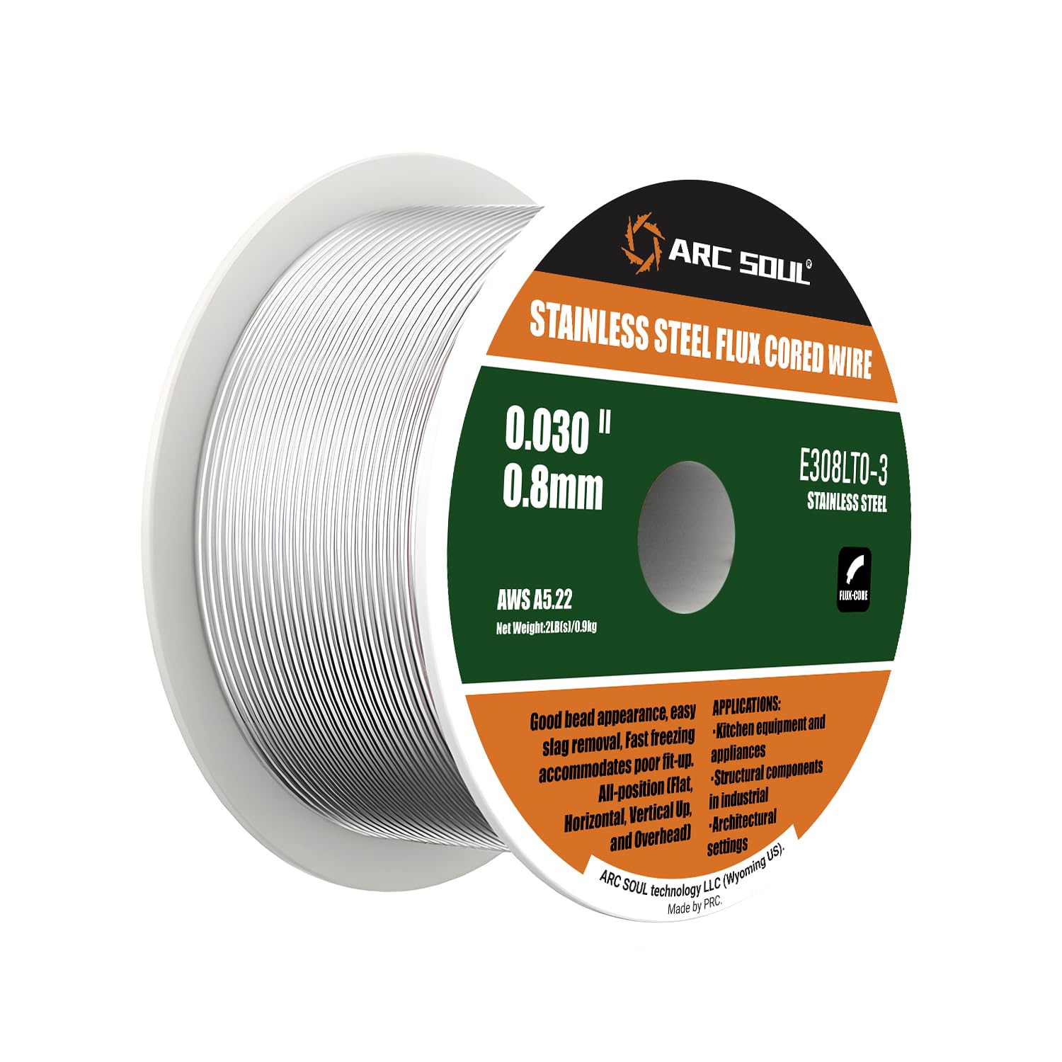 iBell ARC SOUL E308LTO-3 Stainless Steel Flux Cored Welding Wire – 0.8mm,1kg |AWS A5.22|All-Position|Easy Slag Removal|Flux Core Wire with Low Spatter for All Position Welding