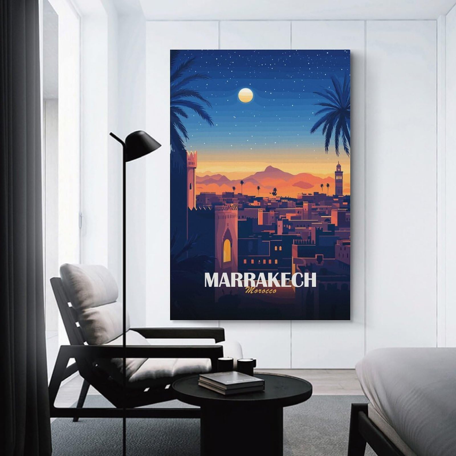 Junmoney Canvas Art Print Marrakech, Morocco Cityscape at Night, 20x30inch(50x75cm), for Home Office, Desk Area Or Studio, Wall Art That Adds Style to Work Areas