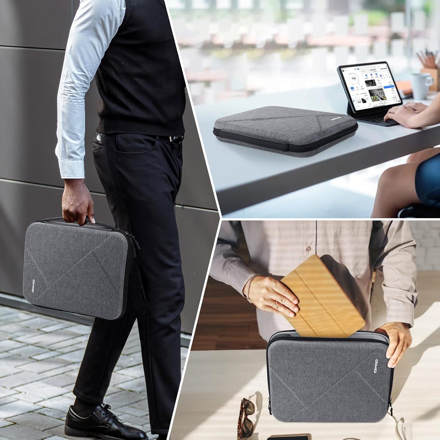 MoKo 13 inch Tablet Sleeve Bag for 13 inch iPad Pro M5/Air M3 2025, iPad Pro 13 M4/Air M2, Pro 12.9, Galaxy Tab S8+/S9+ 12.4, Hard Shell EVA iPad Bag with Storage and Padded Handle, Gray - Image 7