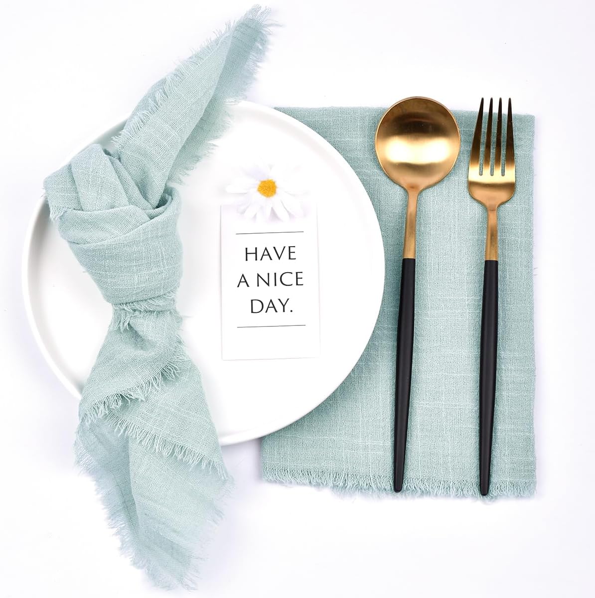 Joanlody 10 Pack Sage Green Handmade Cloth Napkins with Fringe Spring Easter Cotton Linen Napkins Rustic Bulk Dinner Napkins for Wedding Party Baby Shower Table Decor