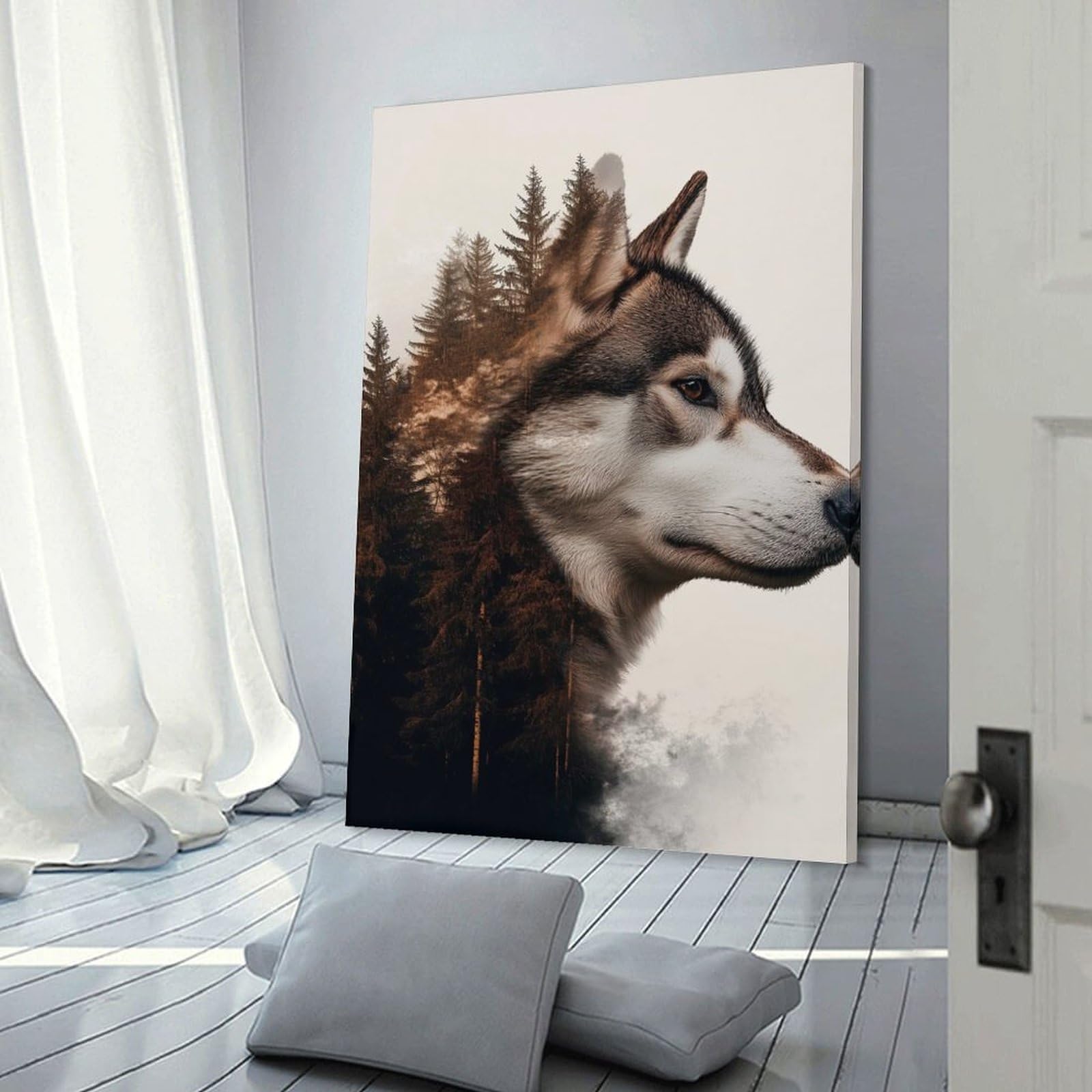 Junmoney Home Decor Wall Art Wolf in The Woods, 20x30inch(50x75cm), for Workspace Walls, Study Corners Or Bedrooms, A Smart Decor Choice for Study Walls