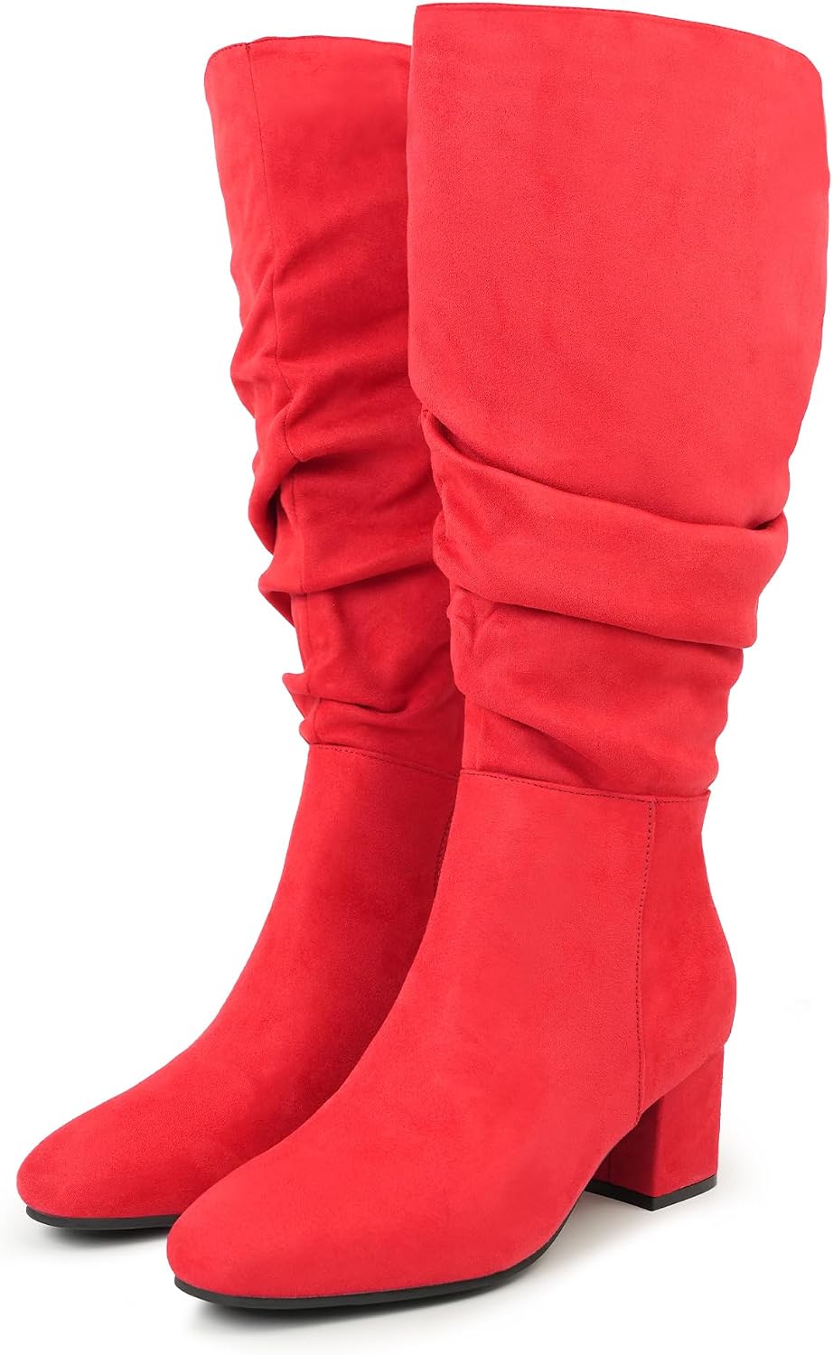 Women's Extra Wide Calf Dress Boots Slouchy Suede Boots with Block Heel
