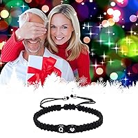 Vista 6 de Initial Bracelets for Women Teen Girls, Initial A-Z Heart Letter Charm Bracelets Handmade Adjustable Rope Bracelets for Mother's Day Graduation Black