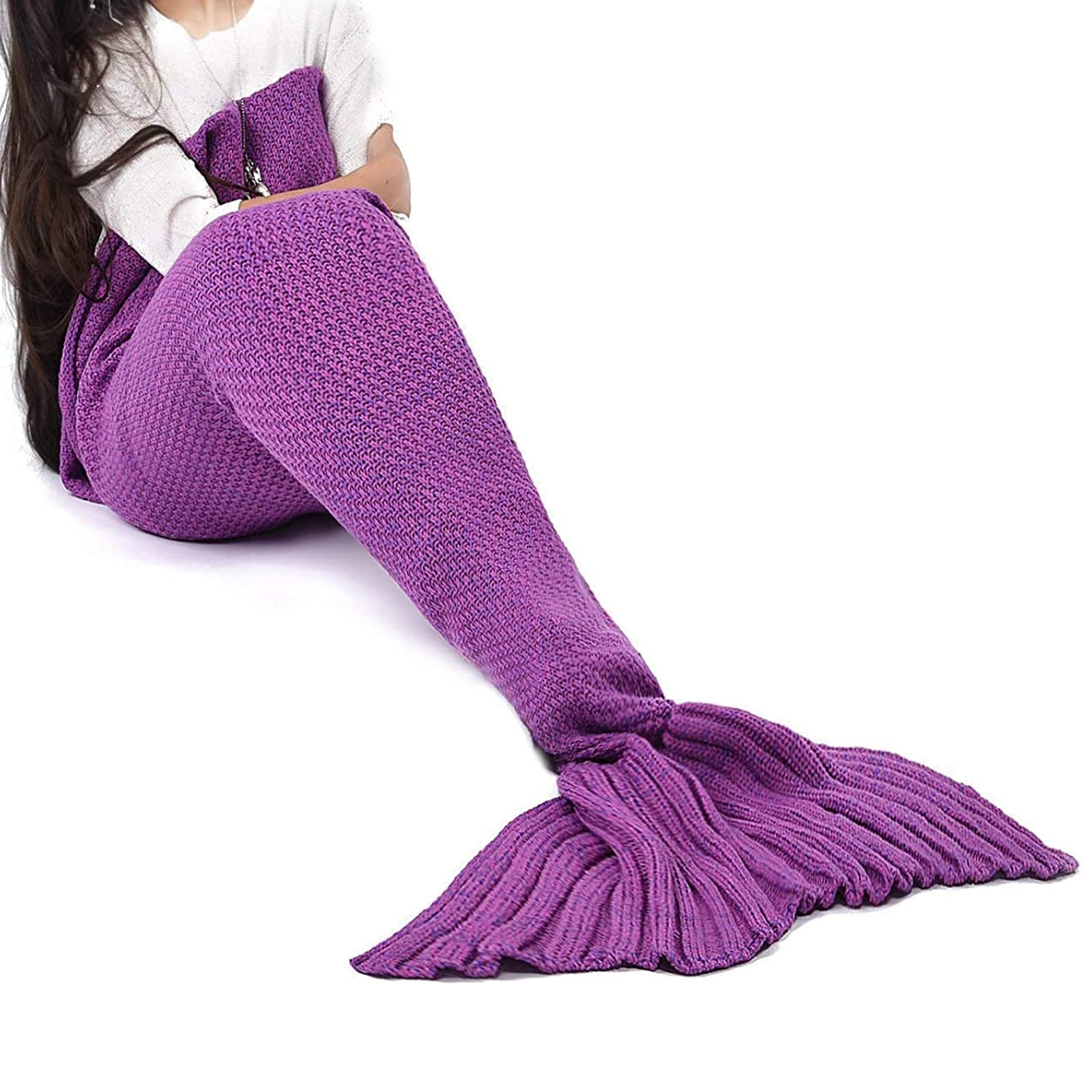 GenericMermaid Tail Blankets 180 * 90cm Glittering Wearable Cute Cozy Soft Flannel Mermaid Tail Blanket sleeping bag for adults and children-purple