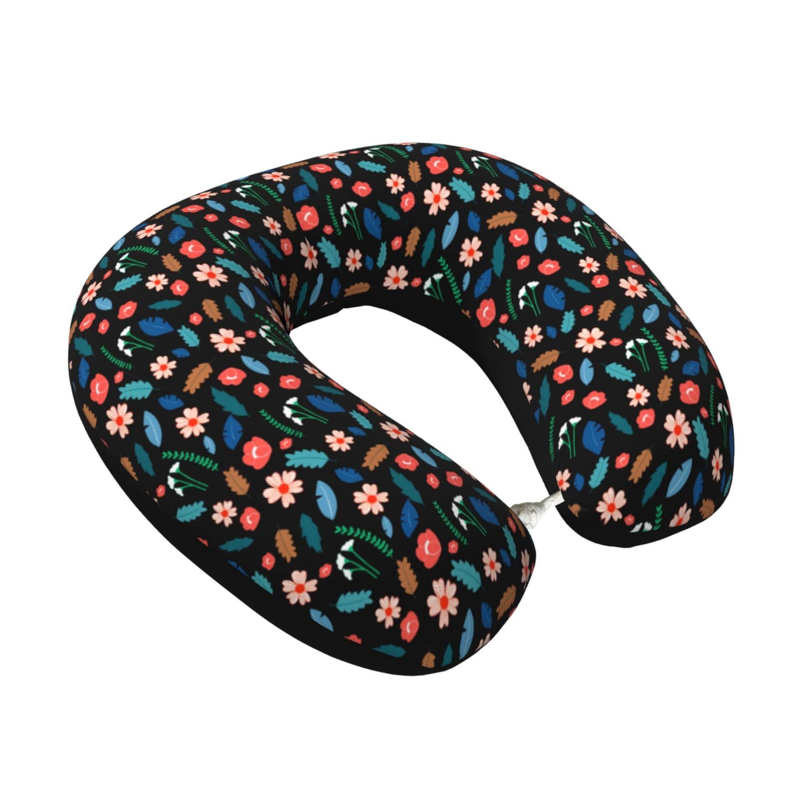 LKYMOH Black Background Floral Print, Travel Neck Pillow U-Shaped Memory Neck Support Soft Comfortable With Washable Cover For Airplane Car Traveling and Office