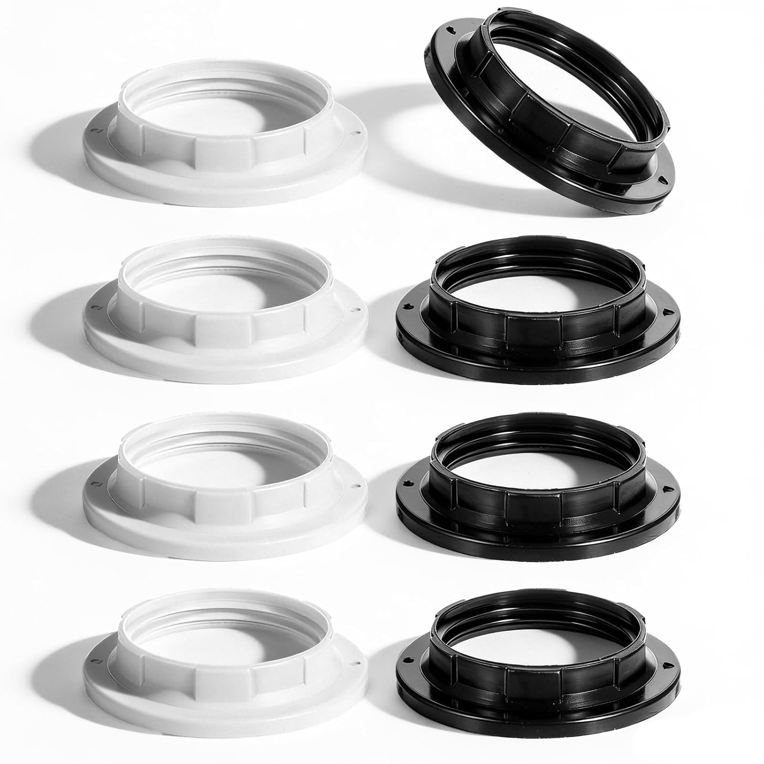 Lamp Shade Adapter Ring Light Socket Ring Retaining Rings for E27 Sockets Standard Base Lamp Holder Lamps Socket Replacement Parts (OD 58mm/ID 38mm, Fits 1-1/2" Threads)-8PCS (Black White)