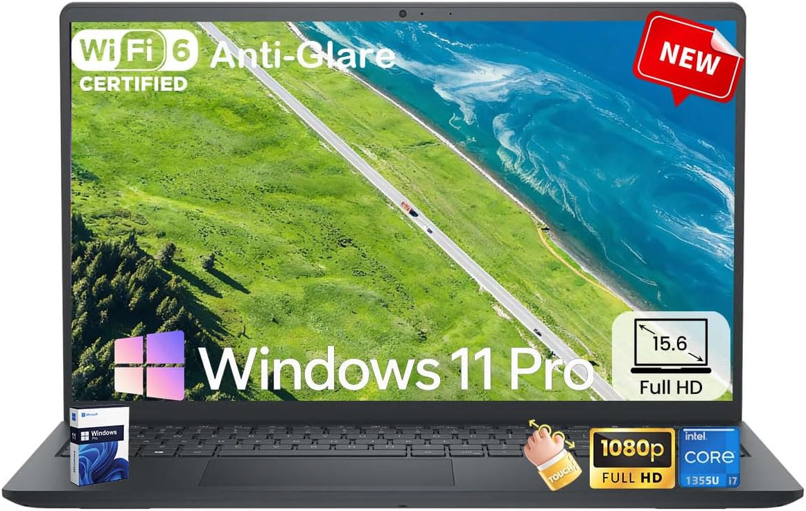 Dell 15 Touchscreen for Business Laptop Computer - 15.6" Anti Glare FHD Display, 13th Gen Intel 10-Core i7-1355U (up to 5.00 GHz), 64GB RAM, 2TB SSD, Wif6, Windows 11 Pro, Copilot