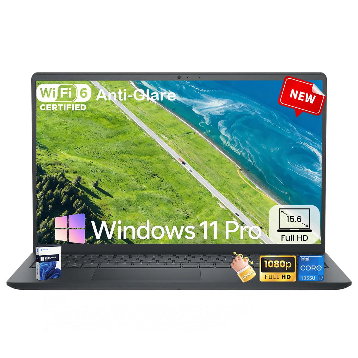 15 Touchscreen for Business Laptop Computer - 15.6" Anti Glare FHD Display, 13th Gen Intel 10-Core i7-1355U (up to 5.00 GHz), 32GB RAM, 1TB SSD, Wif6, Windows 11 Pro, Copilot