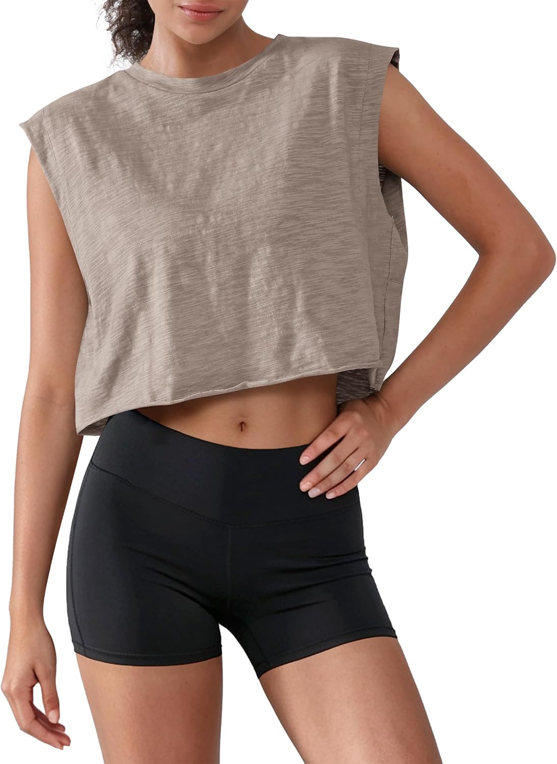 Women's 100% Cotton Cropped Workout Tank Muscle Rolled Hem Sleeveless Gym Athletic Shirts Summer 2026