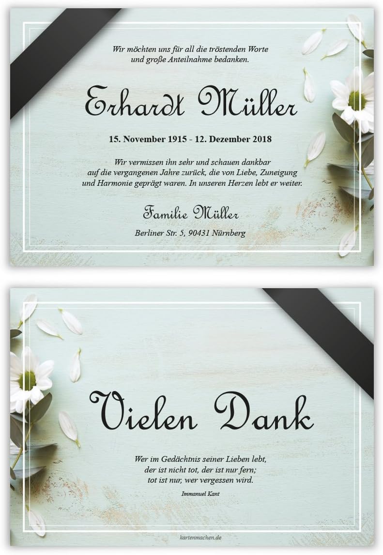 Kartenmachen.de 30 x Trauer Dankeskarten Danksagung Danksagungskarten ...