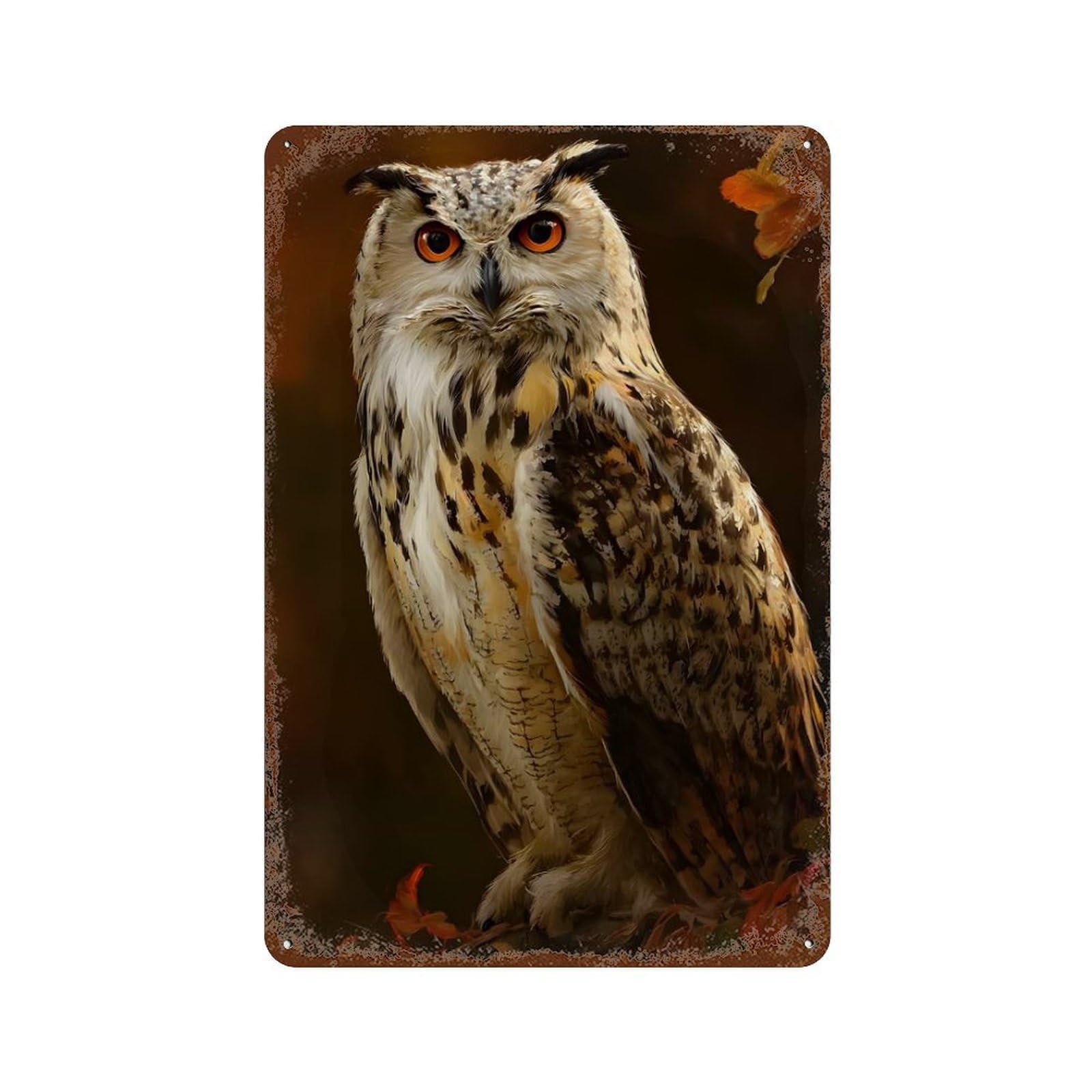 Majestic Owl Portrait Rust Effect Tin Sign 11.8"x7.9", Rustic Home Decor for Garage, Bar And Workshop Decor