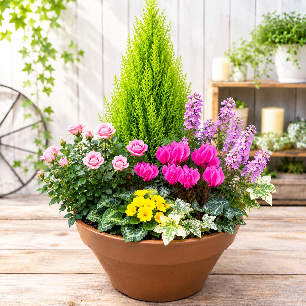 Amazon｜季節のお花でおまかせ寄せ植え コニファー ゴールドクレスト