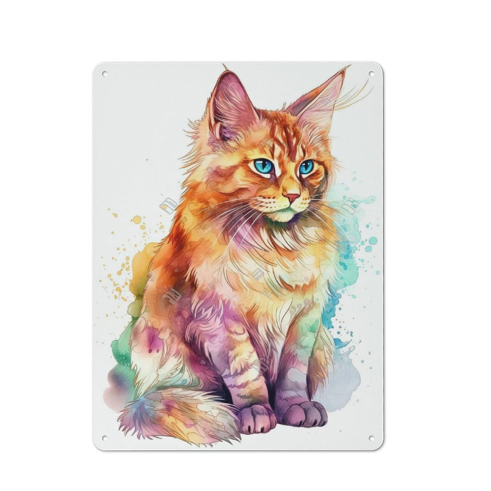 Junmoney Style-8 Watercolor Somali Cat Art Rustic Metal Plaque 40X30cm For Hobby Room Or Studio, For Creative Interior Collectors