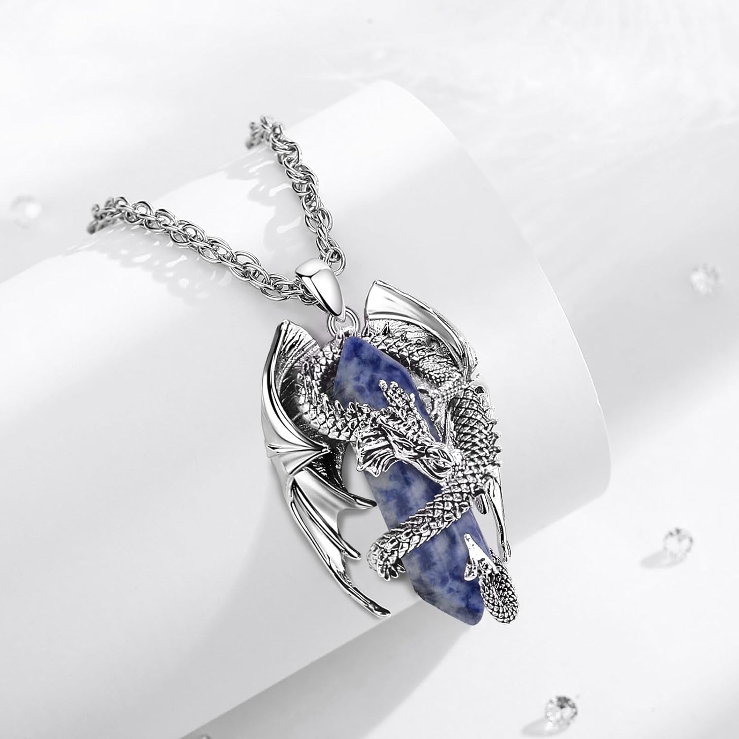 INFUSEU Unique Dragon Necklaces with Healing Crystal Stone for Men Women, Personalized Spiritual Gifts, 24 Inch Chain - Image 3