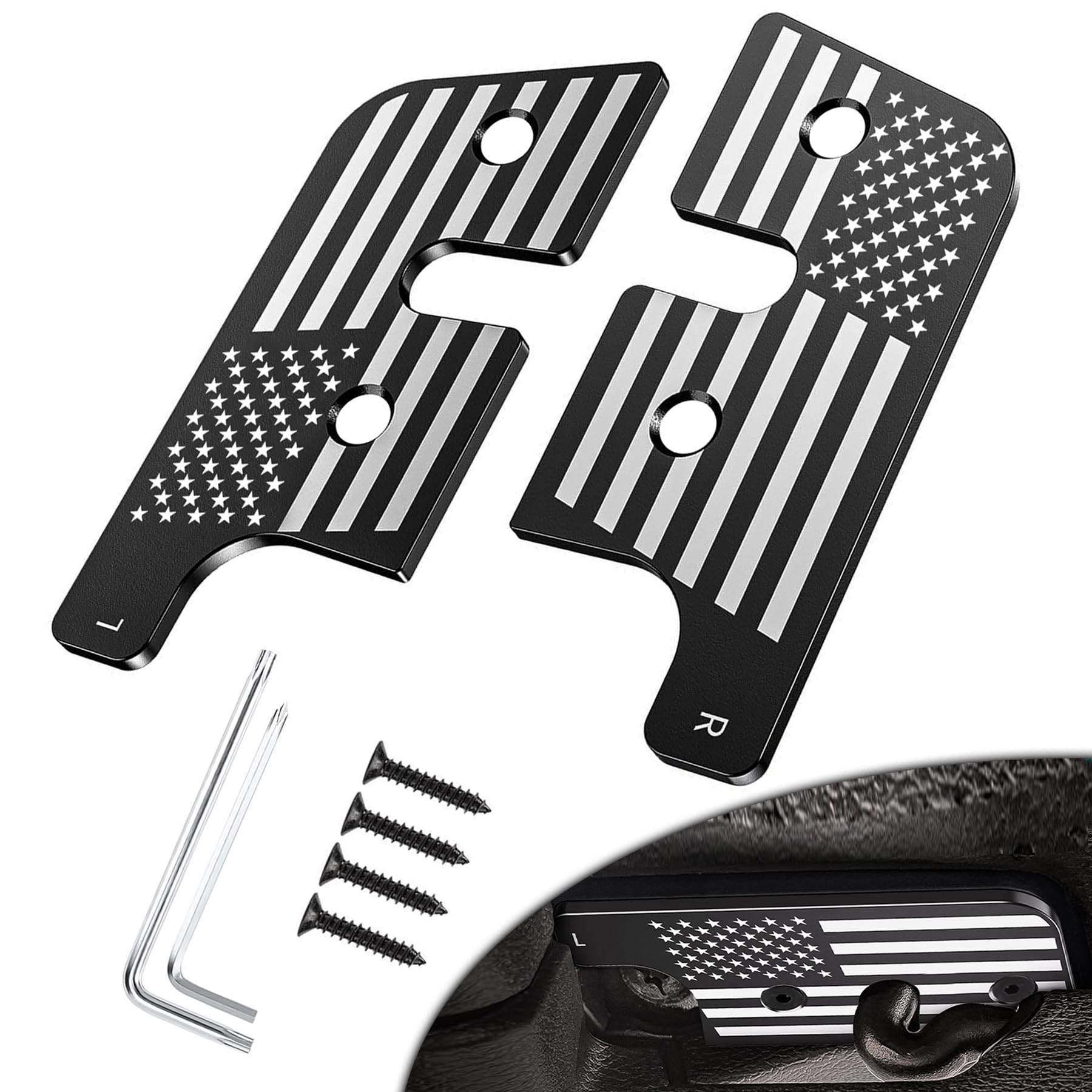 JORMIX 2 Packs Upgraded Sun Visor Repair Kit, American Flag Sun Visor Clips fit for Jeep Wrangler JK 2018, JL 2018-2023, 2020-2023 Gladiator Accessories, Quick & Easy Fix Visor Clips Aluminum Alloy