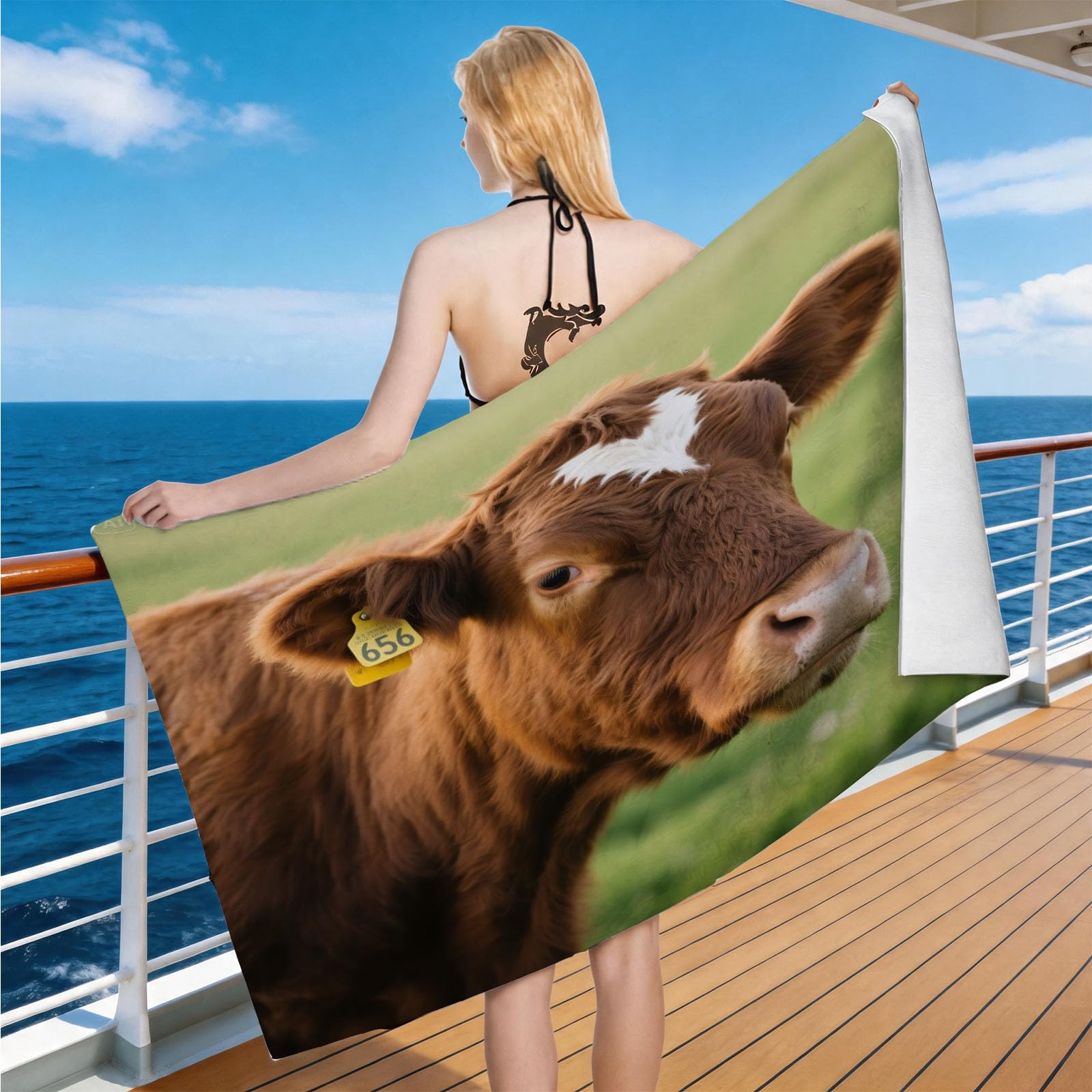 Hongduo Microfiber Quick Dry Beach Towel Cow Print, 3D Farm Animal Beach Towels Absorbent Fast Drying Bath Towels, Travel Camping Gym Swimming Bathroom (80x160cm)