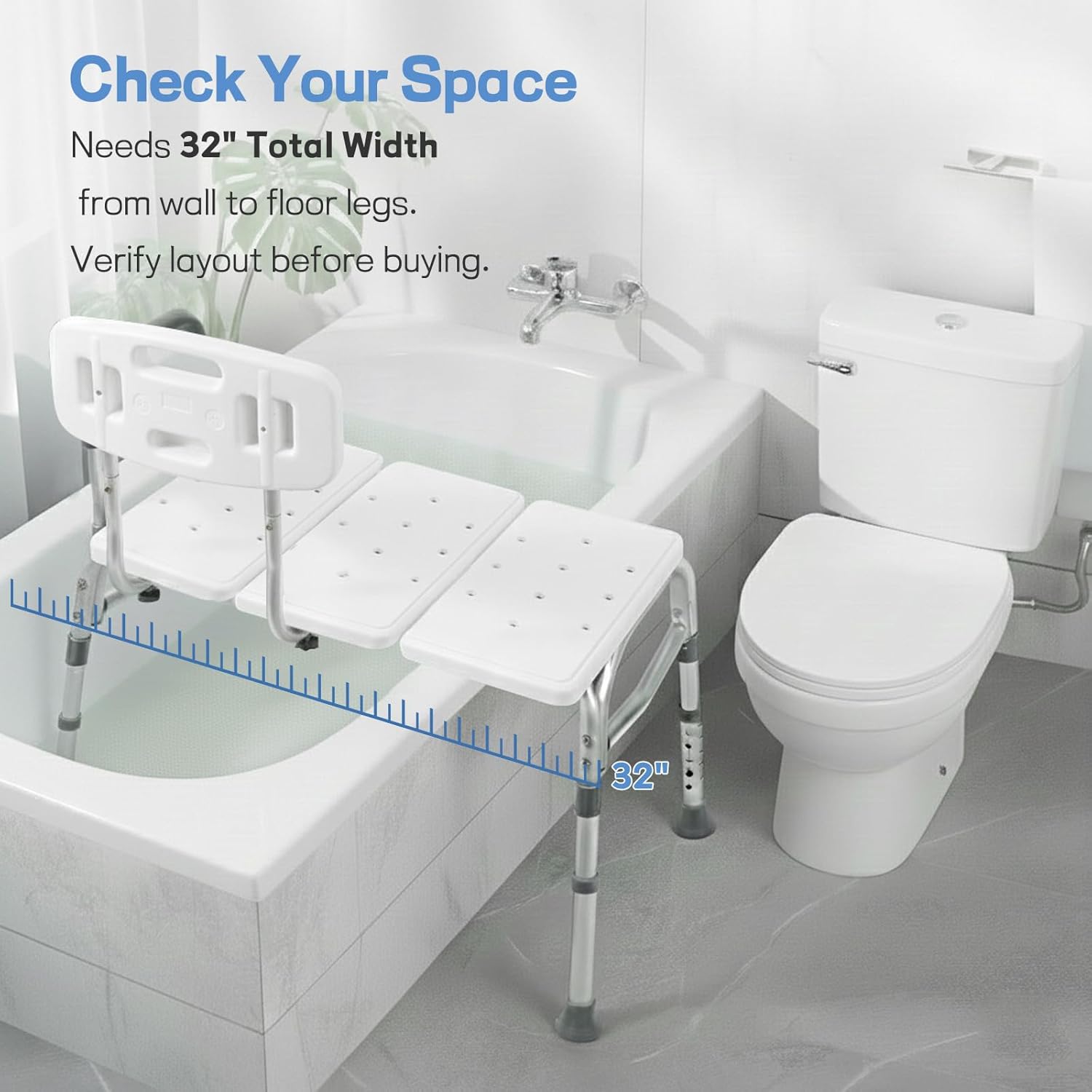 500lb Heavy Duty Shower Bench, Tool-Free Tub Transfer Bench with Arms & Back, Height Adjustable Handicap Shower Seat, Non-Slip Bath Safety Chair for Elderly & Surgery Recovery