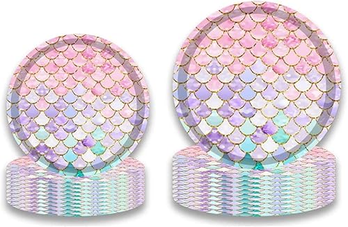 MaitianGuyou Platos desechables de sirena para fiesta, paquete de 40 platos de papel de 9 pulgadas y 40 platos de postre de 7 pulgadas para