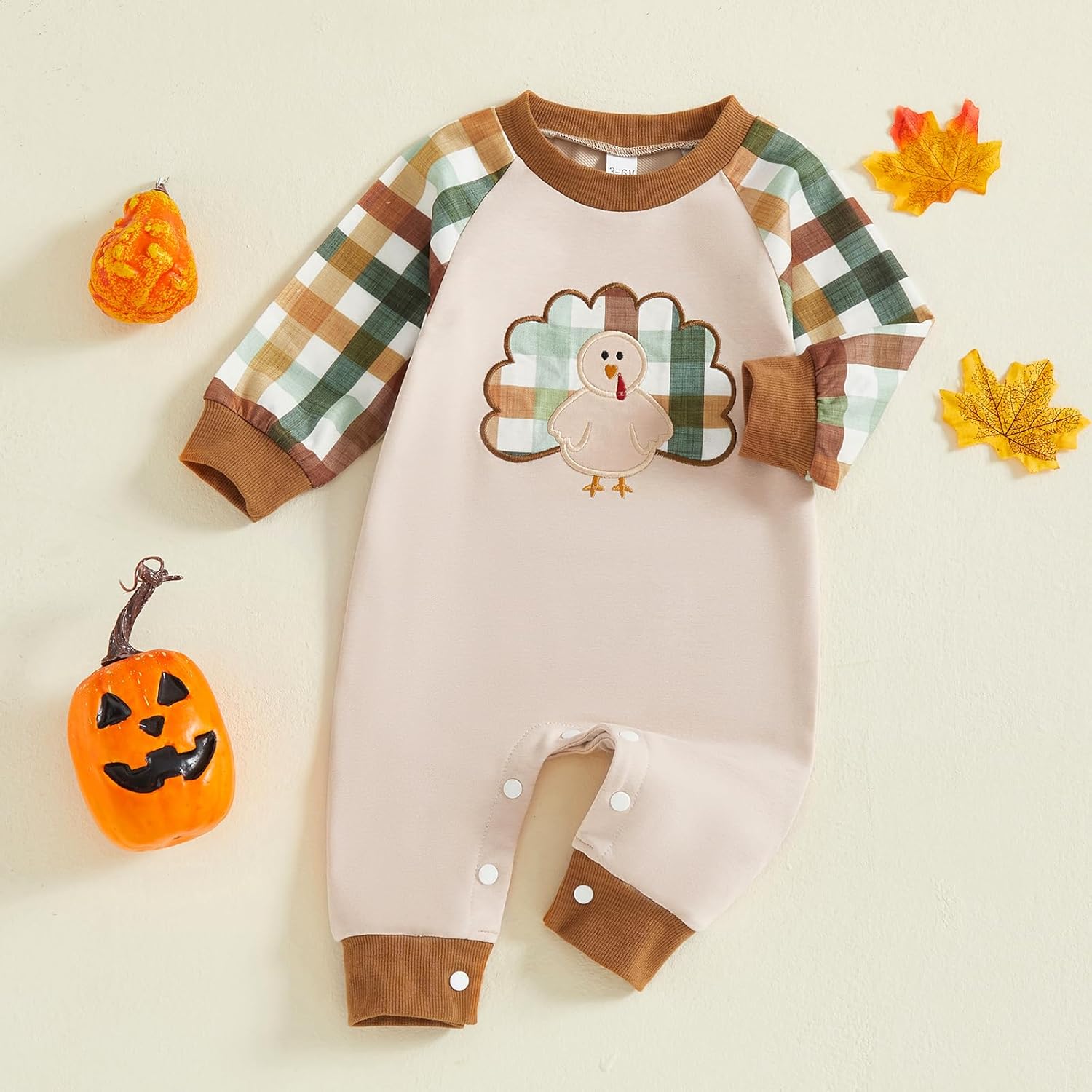 First Thanksgiving Baby Boy Girl Clothes Outfits Newborn Turkey Gobble Embroidered Jumpsuit Plaid Romper Fall - Image 8