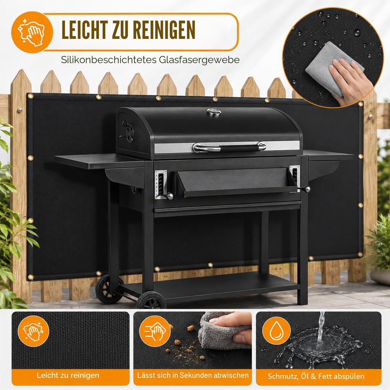 Hitzeschild hinter dem Grill, Hitzeschutzmatte für Wand, Deckzaun, Geländer, Grill und Kühlschrank, robuste feuerfeste Abdeckung und Bildschirmschutz, Deckgeländer vor Grill, 1,5 m x 2,4 m