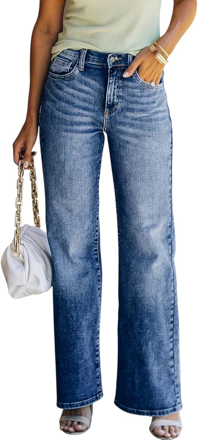 Womens Wide Leg Jeans Baggy Loose Fit Sweatpant No Stretchy Pull On Denim Pants Casual Y2K Denim Trousers