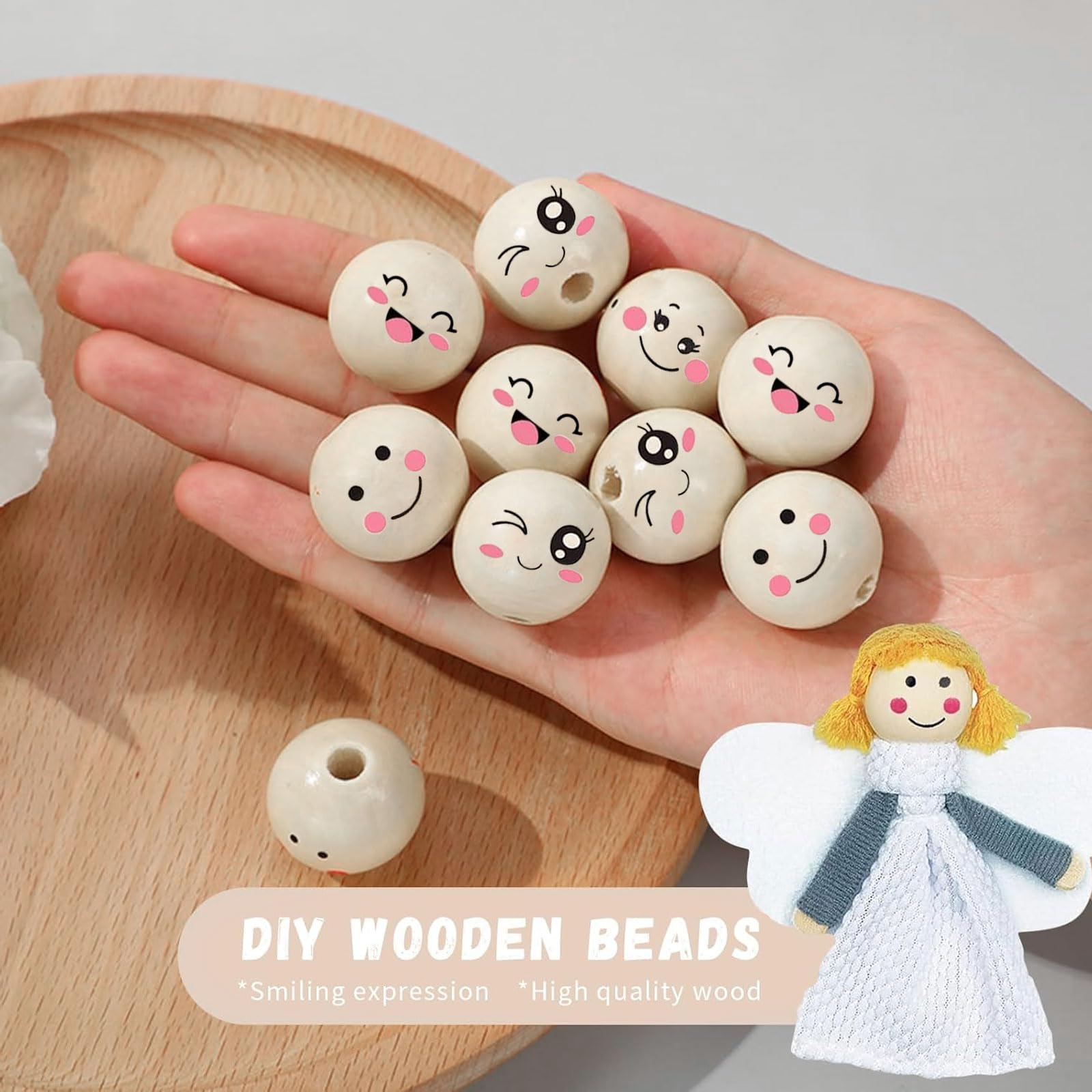 LyluuuSpiel 80 stuks houten kralen met gezicht, 20 mm