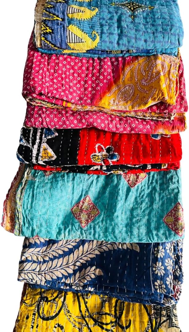 5 Pieces Mix Lot Wholesale Tribal Indian Kantha Quilts Vintage Cotton Bed Cover Throw Old Assorted Patches Made Rally