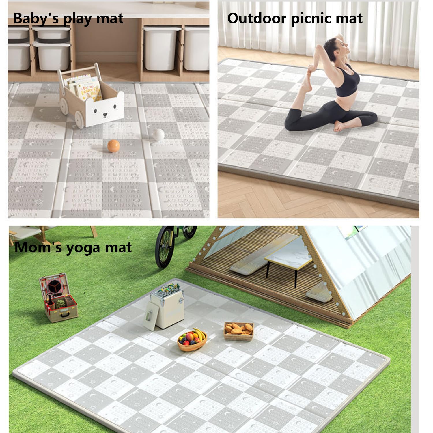 Tappeto Gioco Bambini Pieghevole,Tappetino Da Per Bambini,Ortatile,Anti-Scivolo,Lavabile,Morbido E Anti-Urto,Impermeabile,Reversibile,Versatile,Perfetto Gattonare In Sicurezza(180*200*2cm,A)