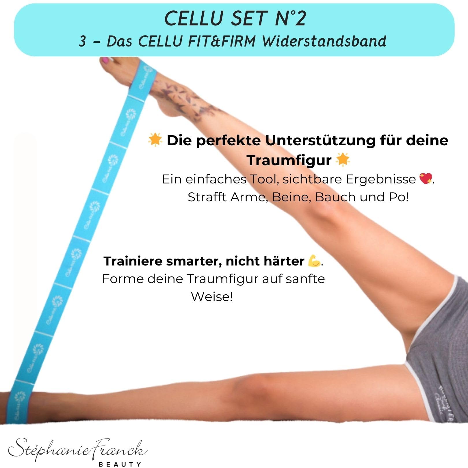 Cellulite Massage Set N°2 - enthält 1 My Body Shaper Massageroller, 2 My Cellu Shaper Silikon Cups (5,5 cm), und 1 Yoga Band - Für straffe Haut (Türkis)