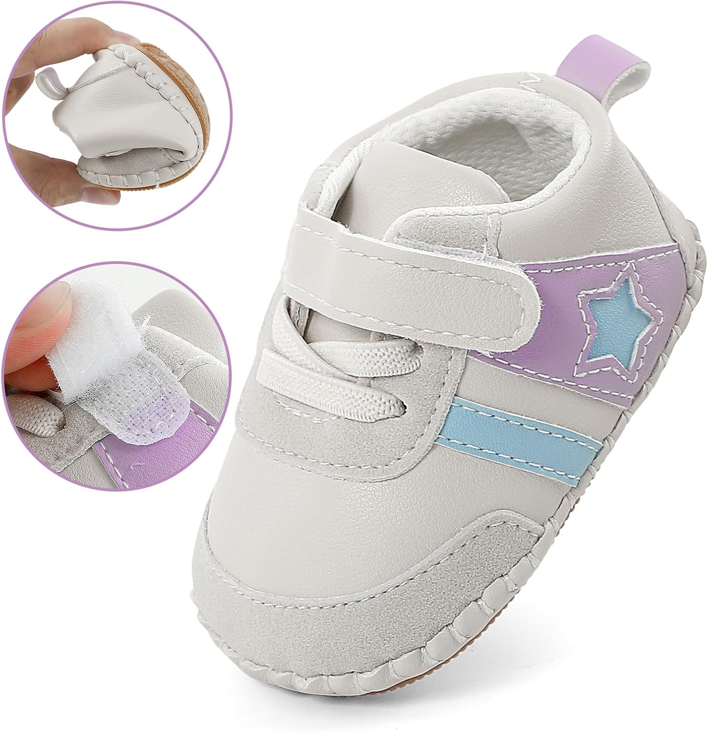 Baby Shoes Girls Boys First Walking Shoes Toddlers Infant Barefoot Sneakers with Anti-Slip Rubber Sole