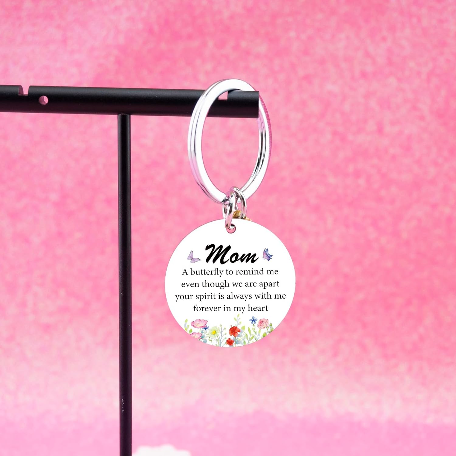 Memorial Keychain for Loss of Mom - Butterfly Design - Silver - Stainless Steel - Bereavement Gift for Loss of Mother - Image 4