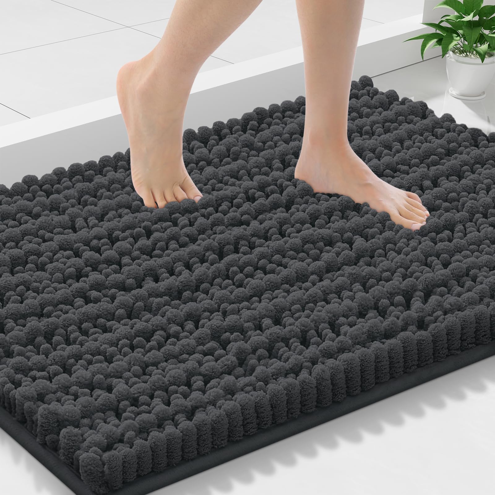 Smiry Bathroom Rugs 30X18, Extra Soft Rubber Backing Chenille Bath Mats