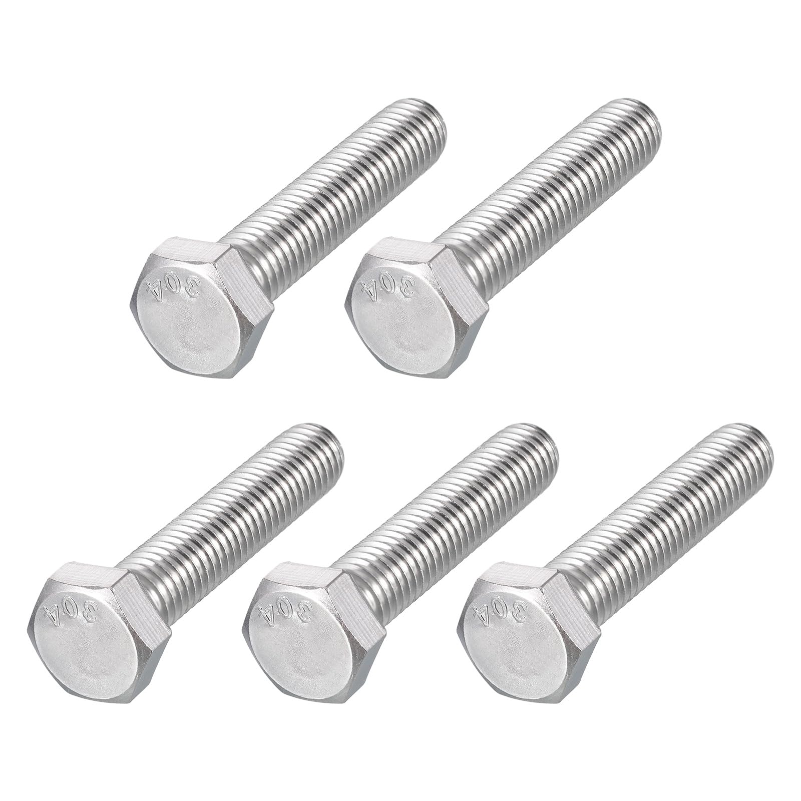 METALLIXITY Hex Head Bolts (1/2-13 x 2-1/2") 5Pcs, 304 Stainless Steel 18-8, Fully Threaded, External Hex Drive, Plain Finish, Hex Head Screw Bolt, Silver