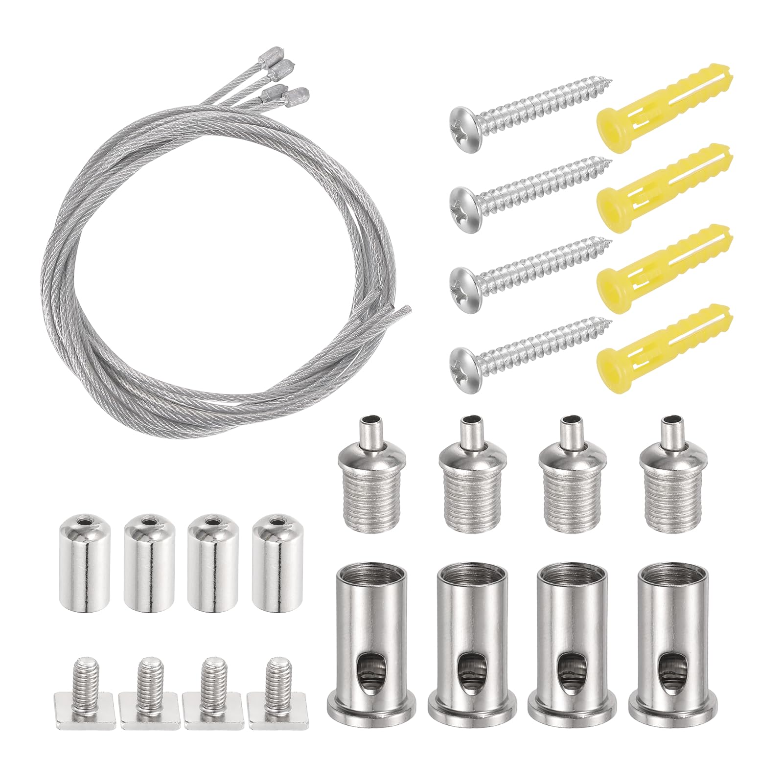 sourcing map 4Set Ceiling Hanging Wire Cable Kit, 1.6ft Top Adjust Adjustable Hanging Wire Rope Suspension with Square Mount Screw Kit for Pendant Chandelier Ceiling LED Panel Light, Silver