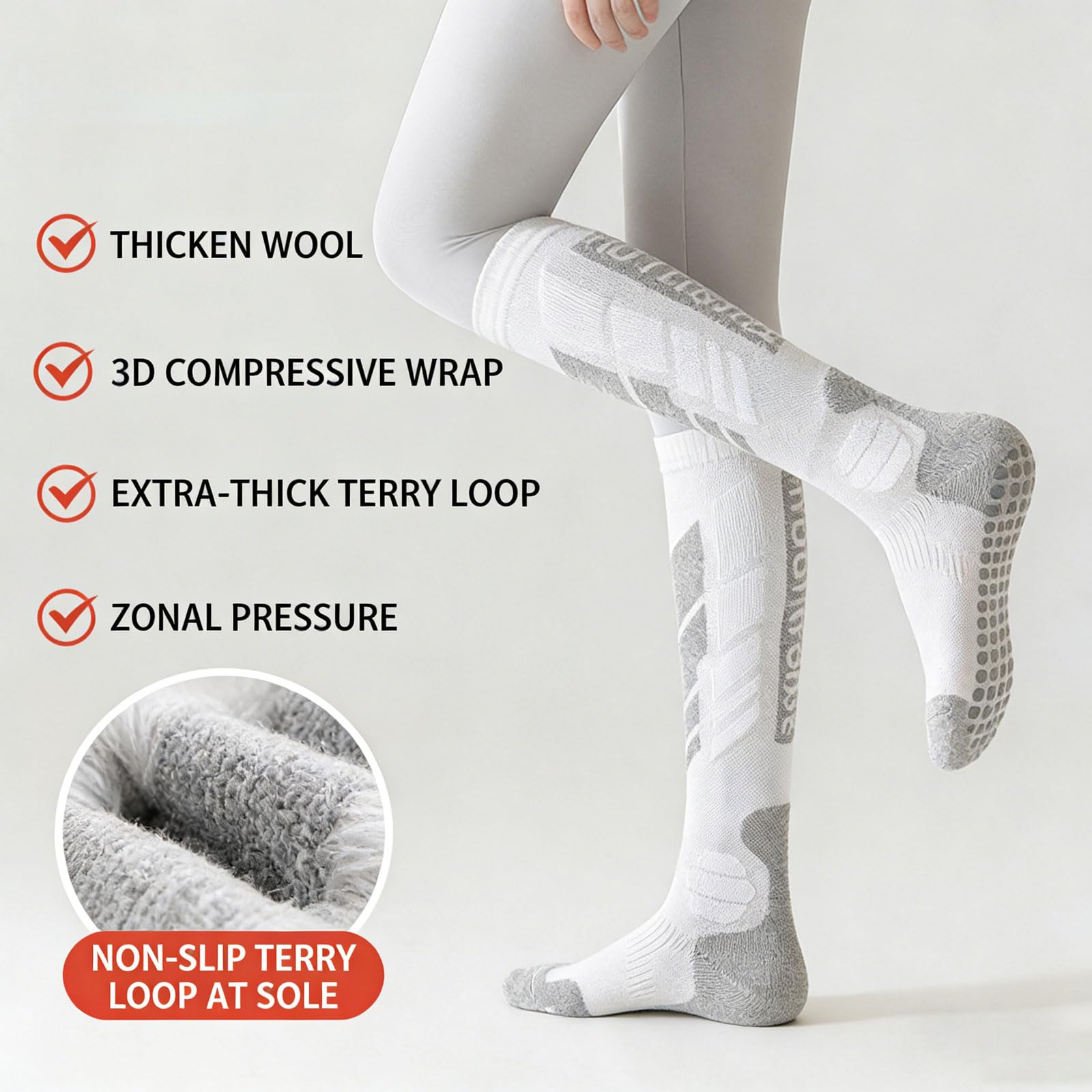 3 Paires Chaussette de Ski Laine Mérinos Femmes Haute Performance Thermiques Chaussettes d'hiver Hautes au Genou Anti-ampoules Évacuation de l'humidité Pour Randonnée Cyclisme Sport d'Hiver