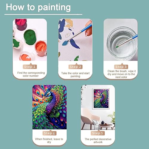 Miniatura 5 de Ycydilirab Pintura por números para adultos, pintura de pavo real por números, pintura de animales por números para adultos, decoración de pared del