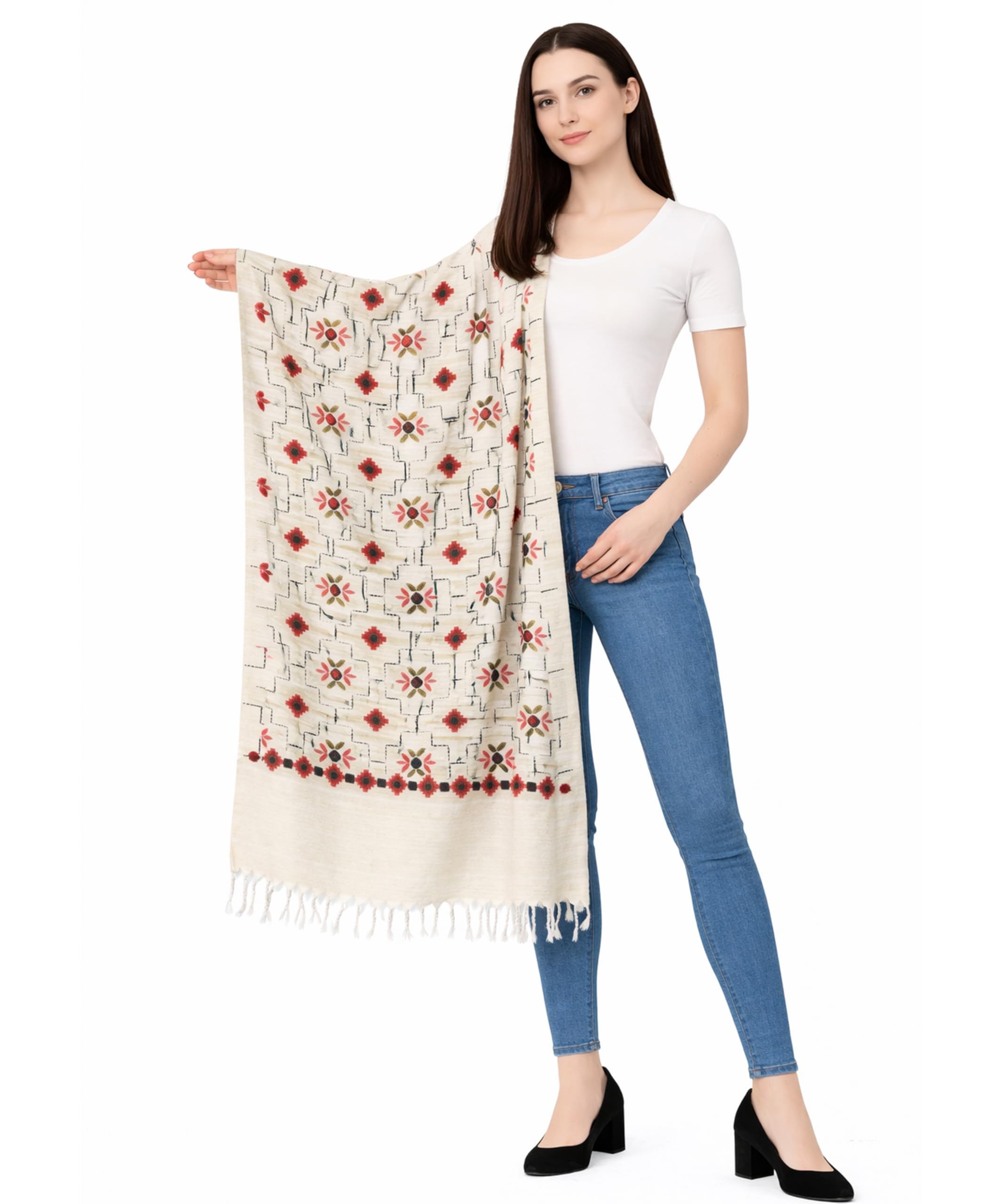 ramnaya Woolen Shawl for Women – Soft Large Size Printed Wrap with Tassels, Elegant Ethnic Stole, Lightweight All-Season Fashion for Casual Wear-picture-11