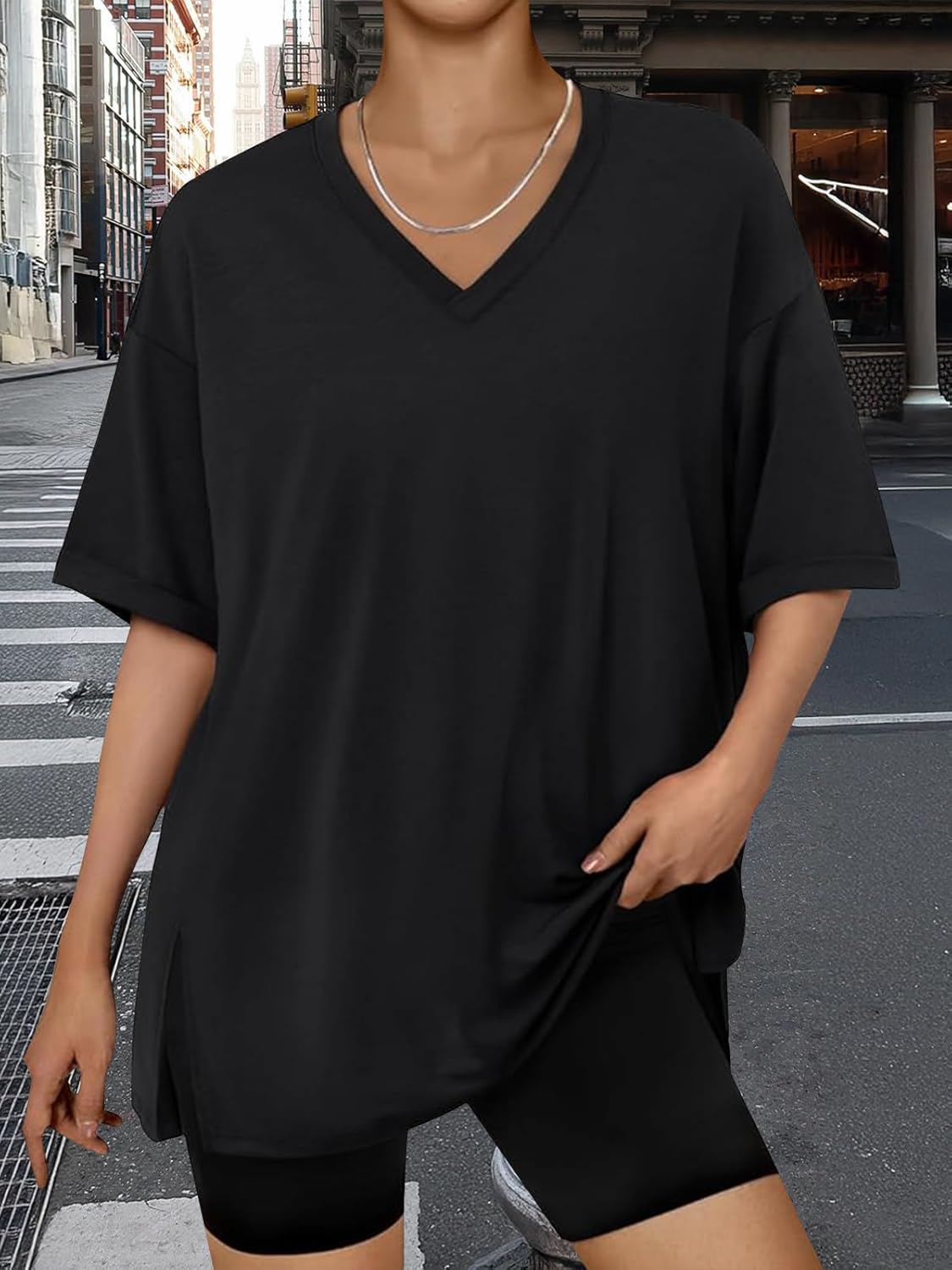 Trendy Queen Oversized Tshirts For Women Workout Plus Size Tops V Neck Short Sleeve Gym Shirts Casual Loose Fit Basic Tees - Image 3