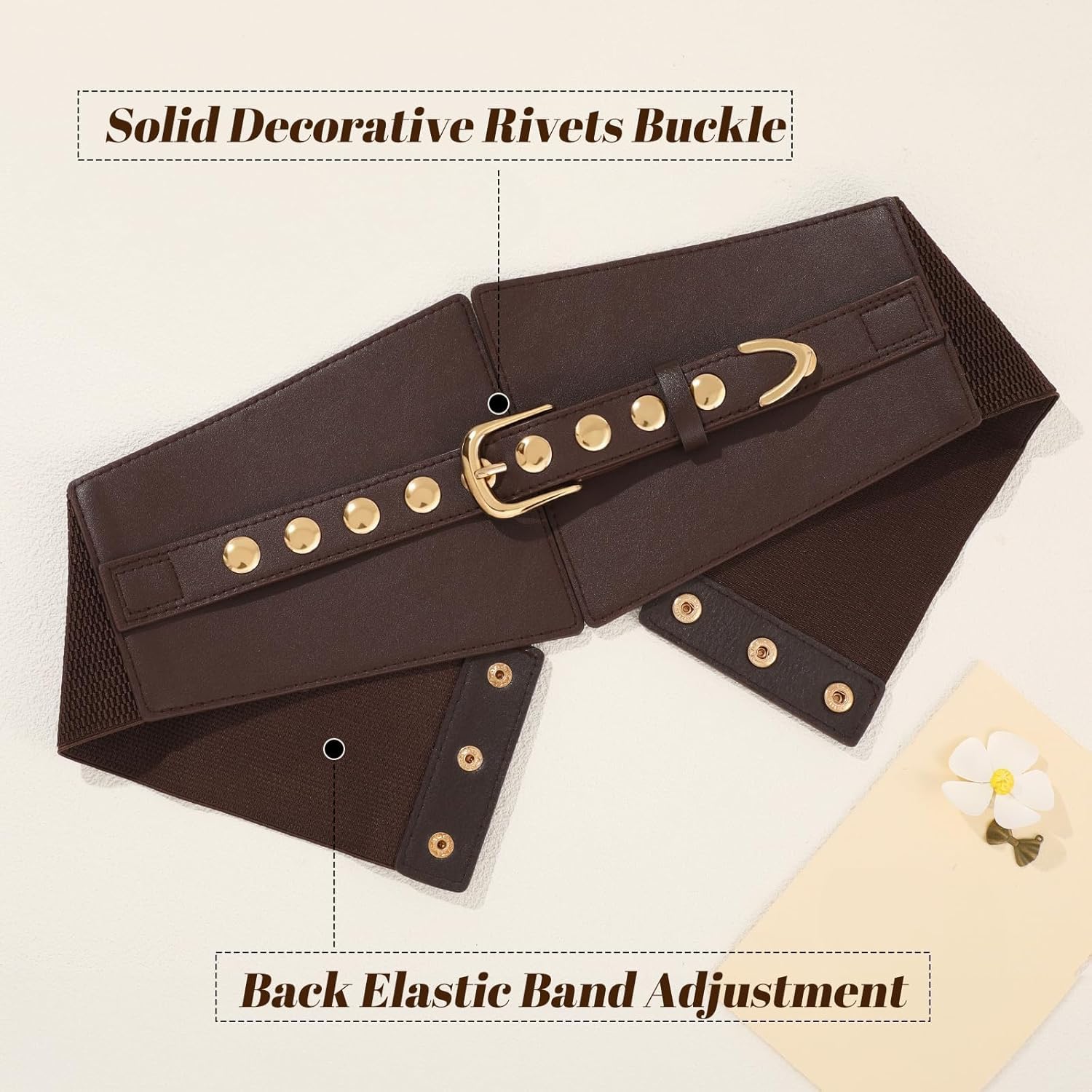 Wide Waist Belt Women Elastic Chunky Stretchy Elegance Belt with Gold Rivets Buckle for Daily Costume - Image 3