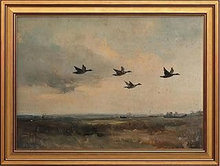 RAHUAO Vintage Flying Duck Wall Art Rustic Countryside Landscape Painting Artwork Vintage Mallard Duck Wall Decor Picture Wildlife Print for Living Room Bedroom Office Rustic Decoration 8x10in Poster