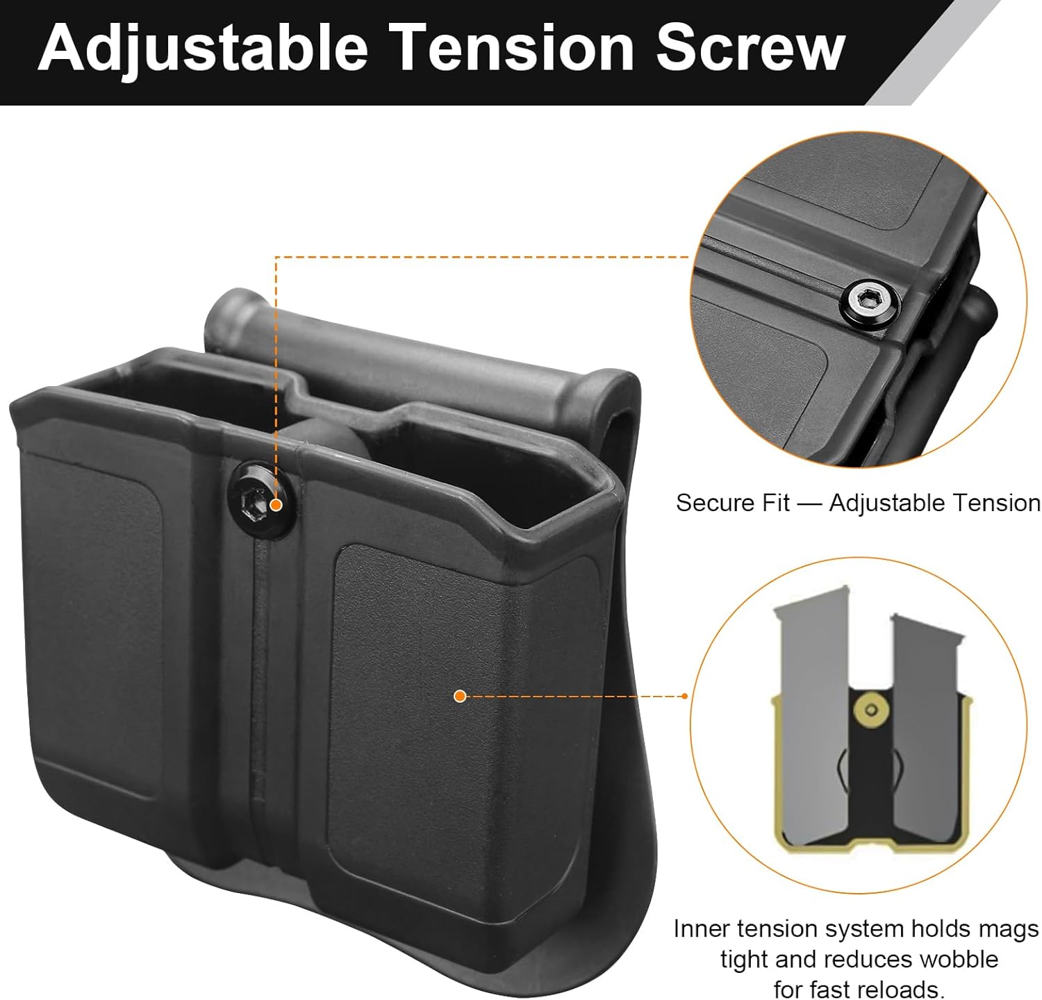 Double Magazine Pouch for 9mm/.40 Dual Stack, MOLLE or Silicone Paddle Mount, Adjustable Cant, Fits Glock, Sig, Springfield, Taurus & Similar Models