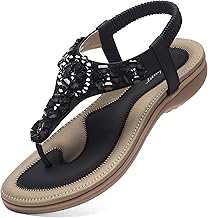 Littleplum Womens T-Strap Sandals Arch Support Casual Ankle Elastic Summer Flat Sandal Dressy Comfort Walking Shoes Flip Flops for Women Elegant Black Size 9
