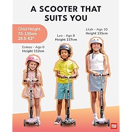 BOLDCUBE Big Fold | Three Wheel Scooter for Children Ages 5-10 Years | LED Wheels with Flashing Lights | Height Adjustable 65 to 89 cm | Rear Reflectors