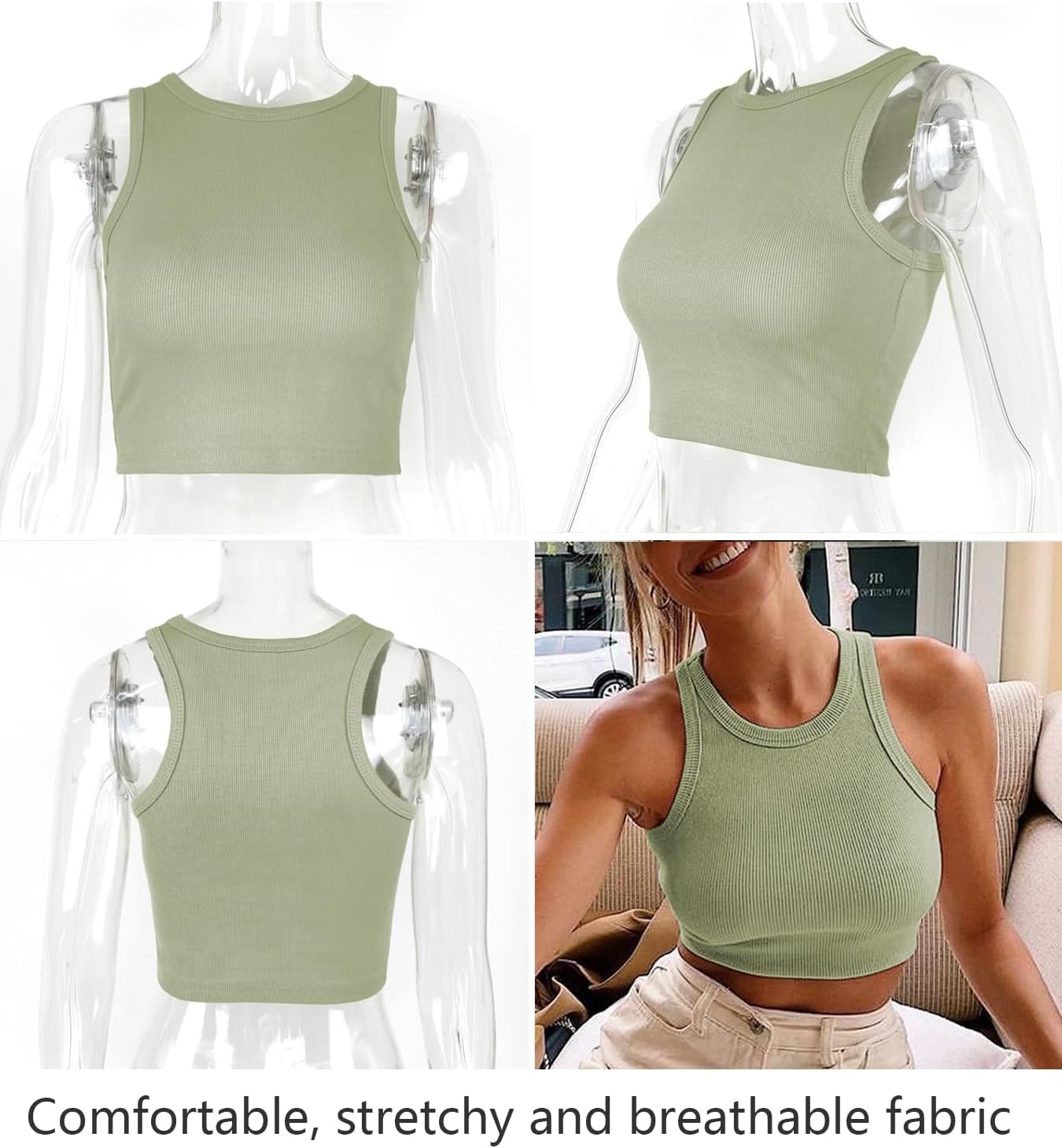 95% Cotton Crop Ribbed Racerback Tank Tops for Women Casual Summer Basic Cropped Tank Top Y2k Tops - Image 2