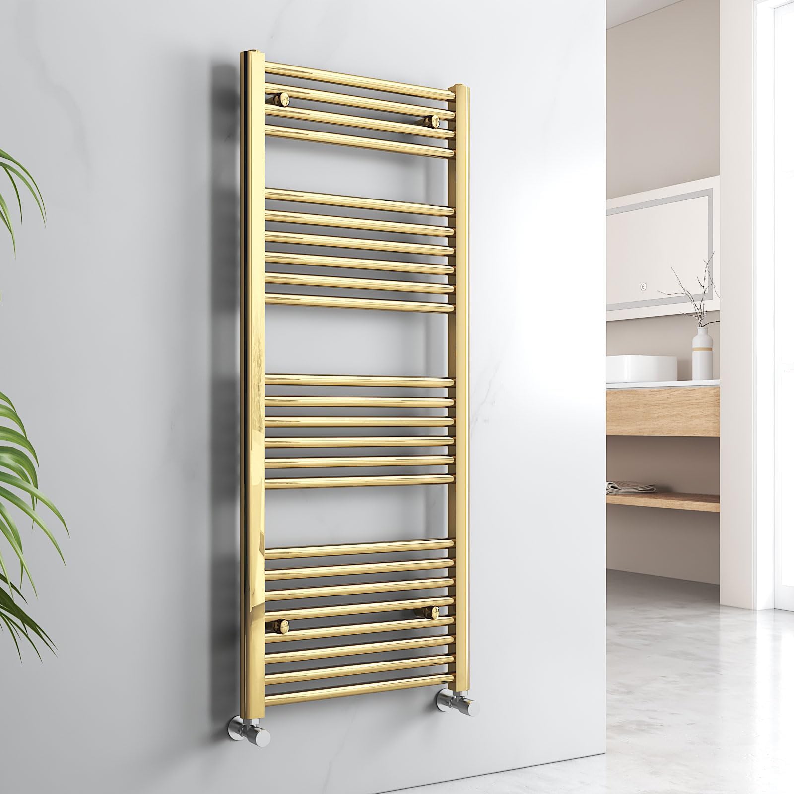EMKE Modern Gold Towel Radiator, 1200 x 500mm, Heated Towel Rail for Bathrooms, 1749 BTU / 512 W, Space-Saving, Easy Installation