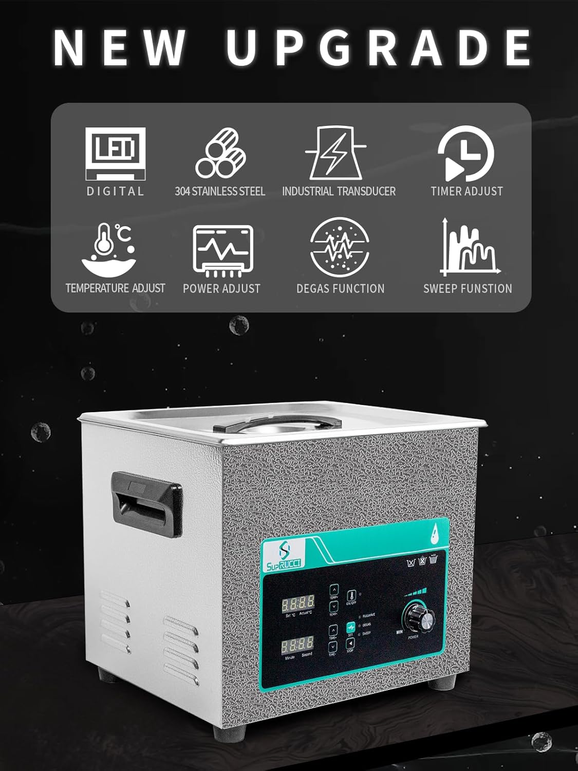 Ultrasonic Cleaner 10L, Sweep Function, 240W Power Adjustable Ultrasonic Parts Cleaner for Cleaning Carburetor, Metal Engine Parts, Gun, Oil Filter, Bike Chain, Gear, Eyewear, Watch, Jewelry