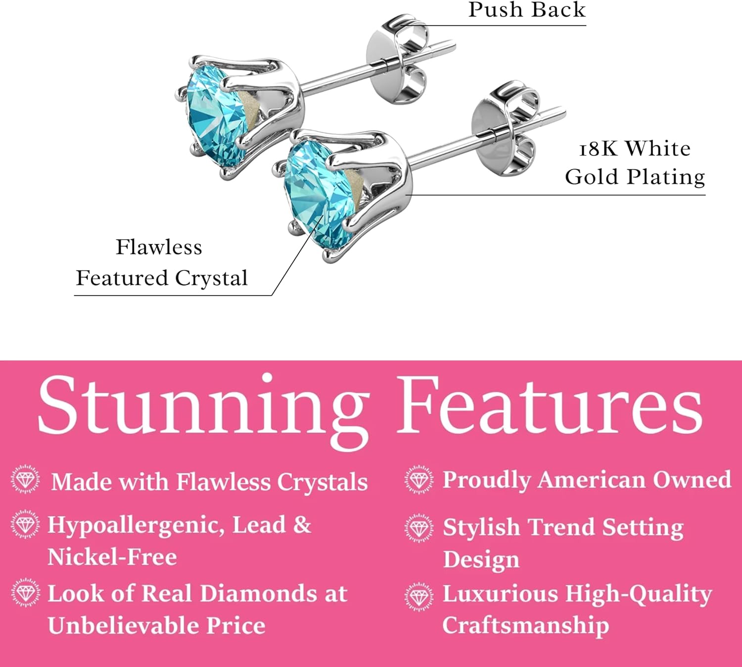 Cate & Chloe 18k White Gold-Plated Birthstone Stud Earrings with Solitaire 1ct Simulated Diamond Crystals, Ruby Birthstone Earrings for Women, Gift for Her on Christmas, Anniversary, Birthday