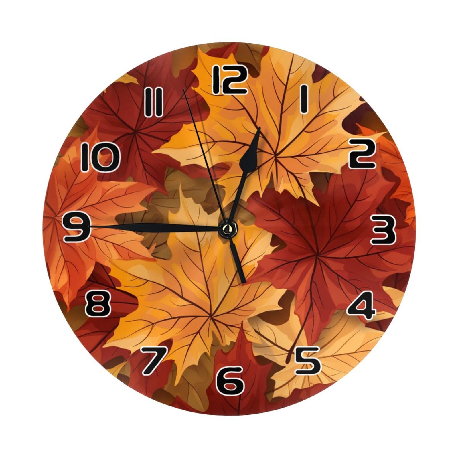 Horloge murale pour salon et cuisine au motif automnal chaleureux