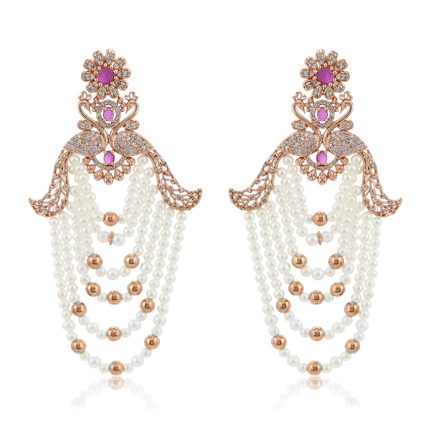 Estele 24 Kt Rose Gold Traditional Chandbalis with Pearls and American Diamonds Earrings For Women (B08CPZHM1Y) Amazon Price History, Amazon Price Tracker